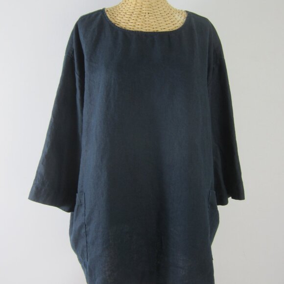 Pure J Jill Womens Plus 2X Dark Navy Indigo Blue 100% Linen Tunic Pockets Shirt - Picture 9 of 10